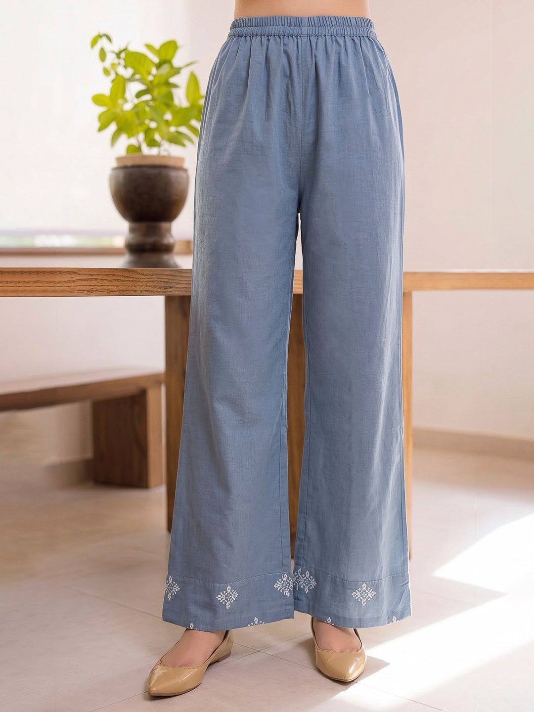 Blue Printed Cotton Blend Kurta With Pant &amp; Dupatta