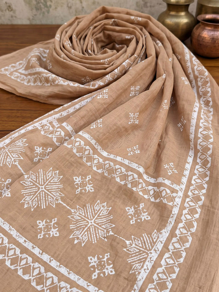 Brown Printed Cotton Blend Kurta With Pant &amp; Dupatta