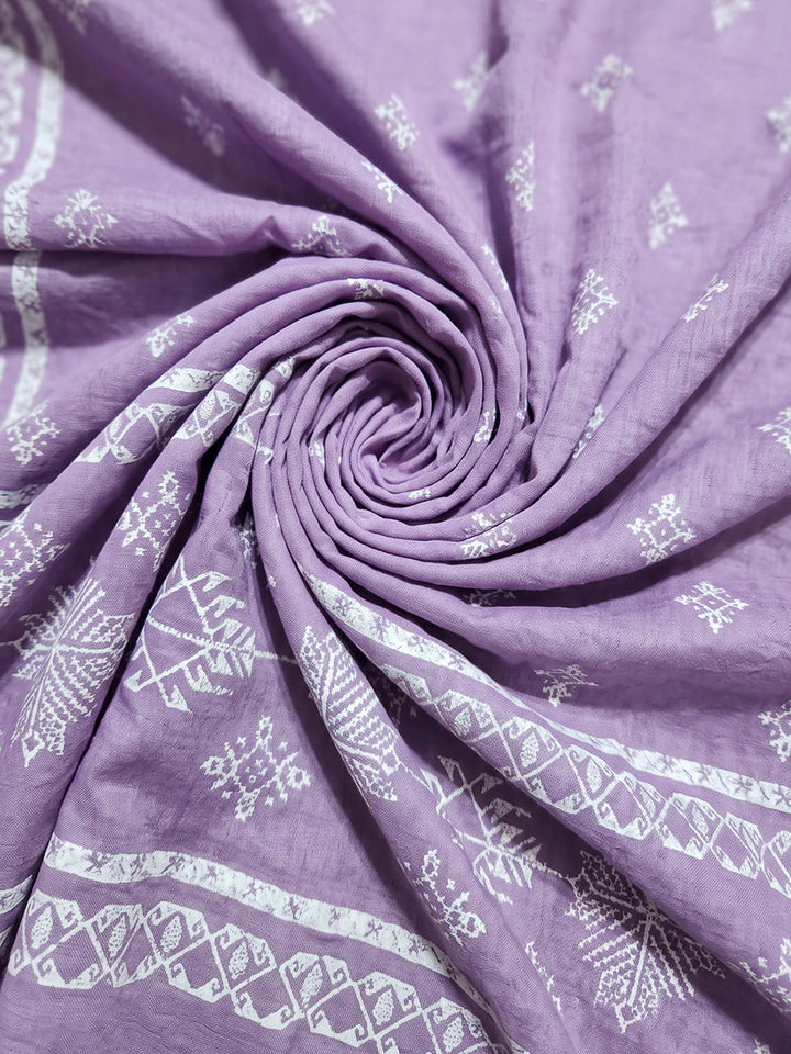 Purple Printed Cotton Blend Kurta With Pant &amp; Dupatta
