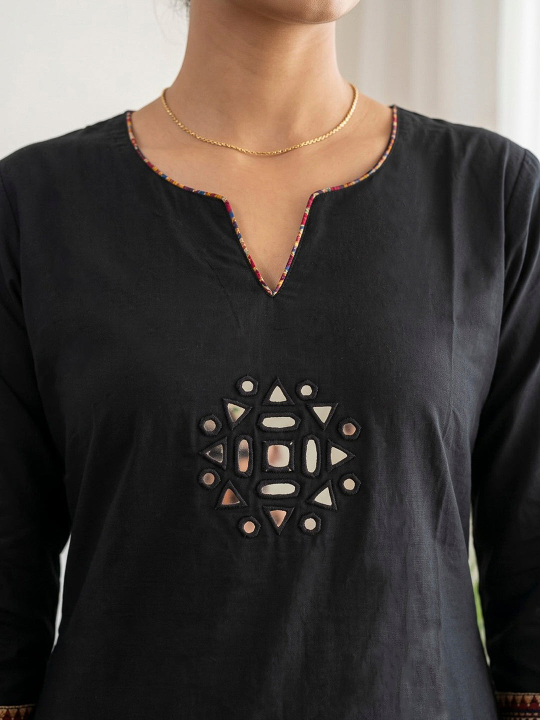 Black Embroidered Cotton Blend Kurta Set