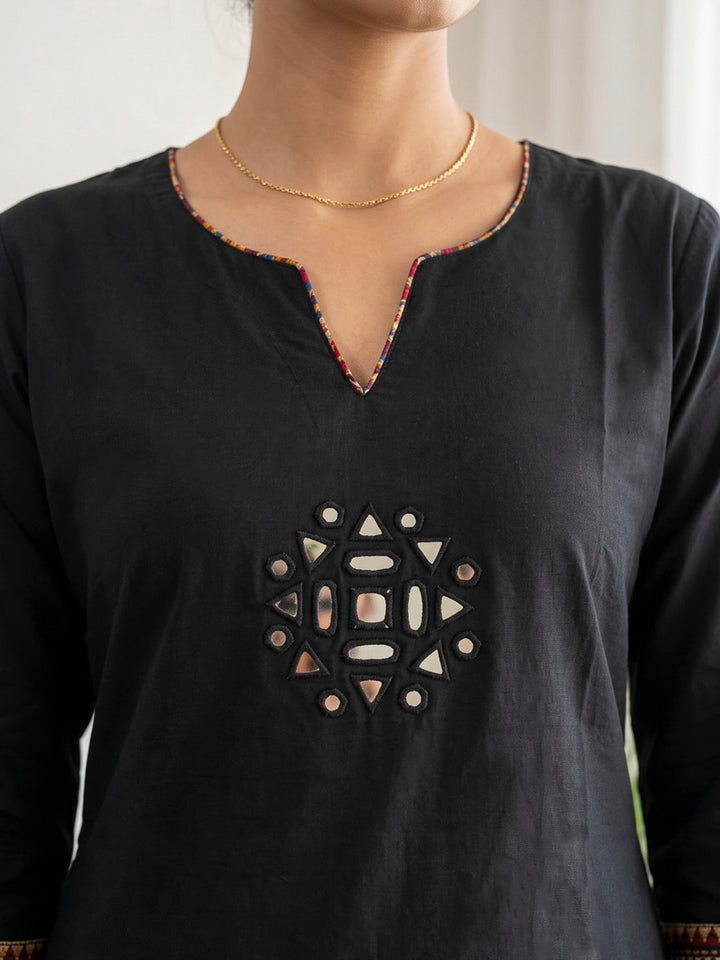 Black Embroidered Cotton Blend Kurta Set