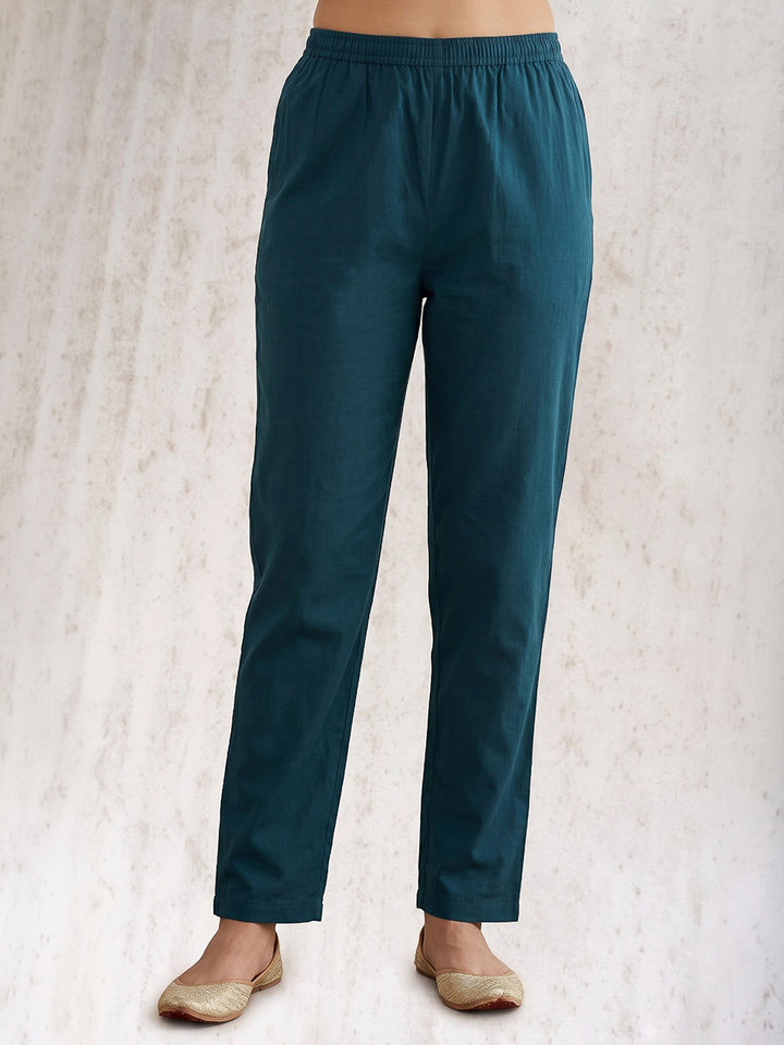 Blue Embroidered Cotton Blend Kurta Set