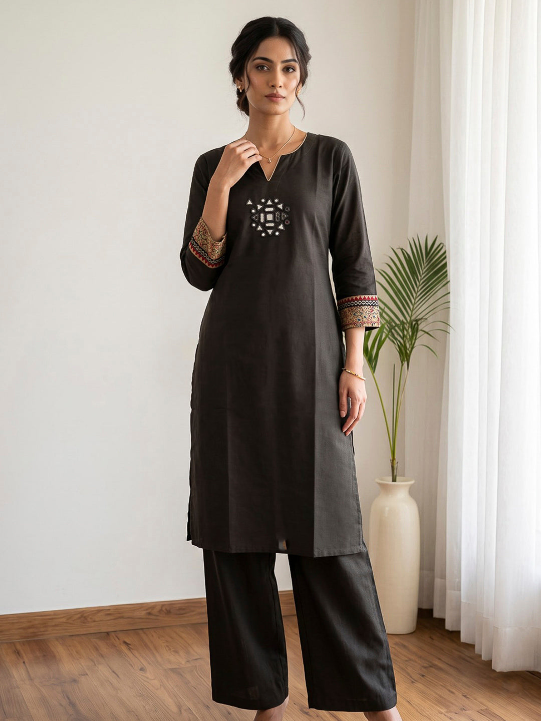 Mehndi Embroidered Cotton Blend Kurta Set
