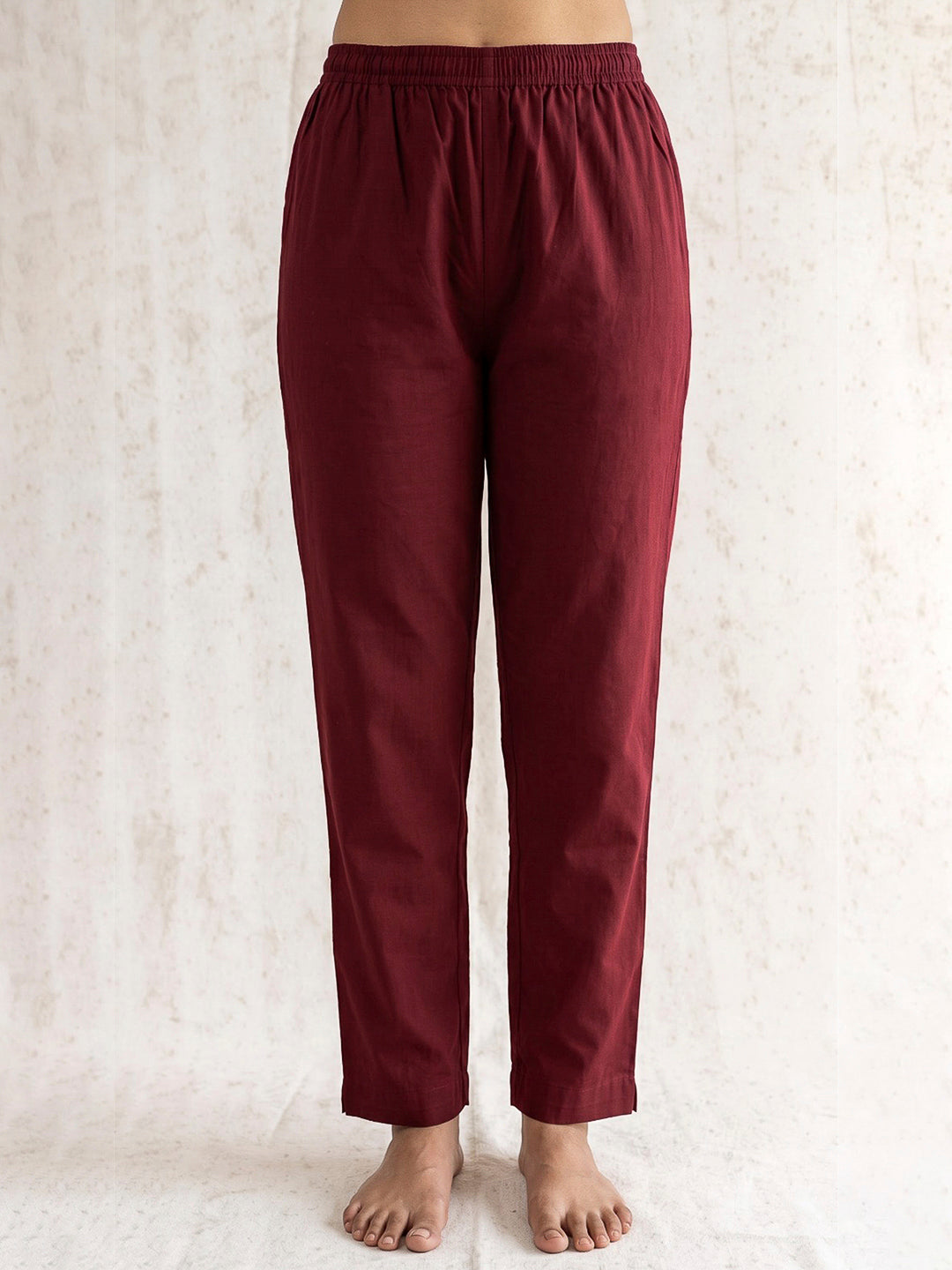 Red Embroidered Cotton Blend Kurta Set