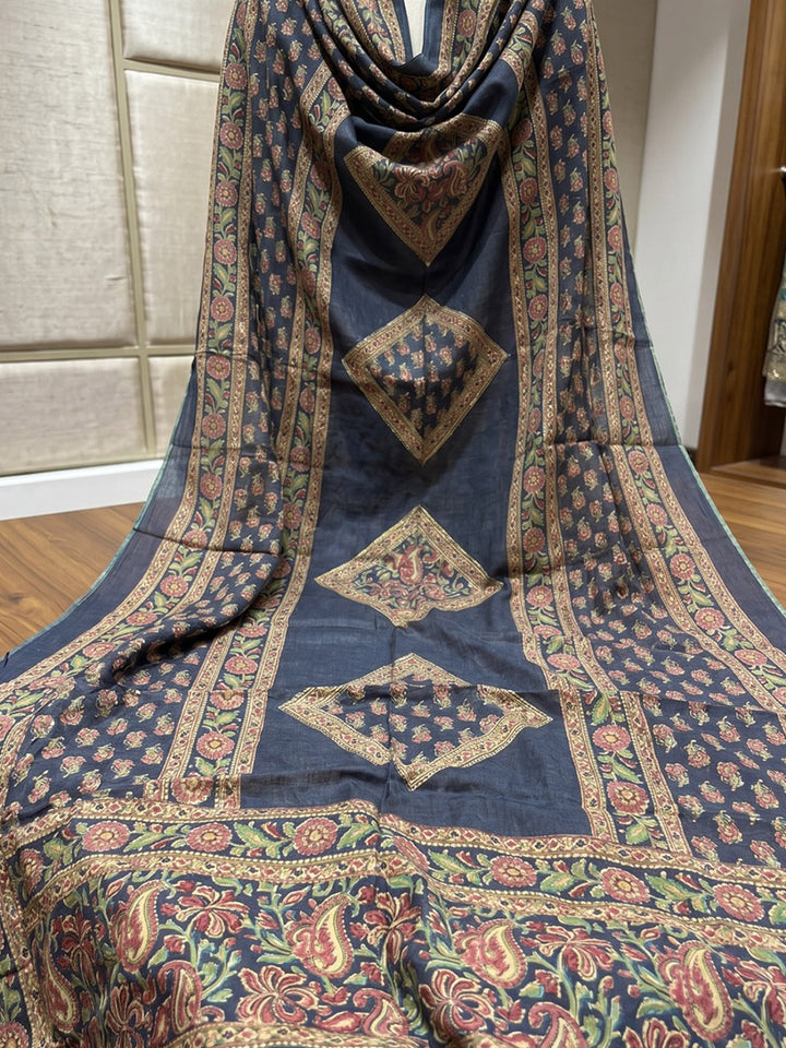 Blue Printed Cotton Blend Kurta With Pant &amp; Dupatta