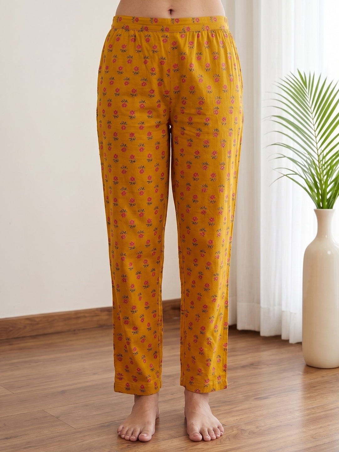 Mustard Printed Cotton Blend Kurta With Pant &amp; Dupatta