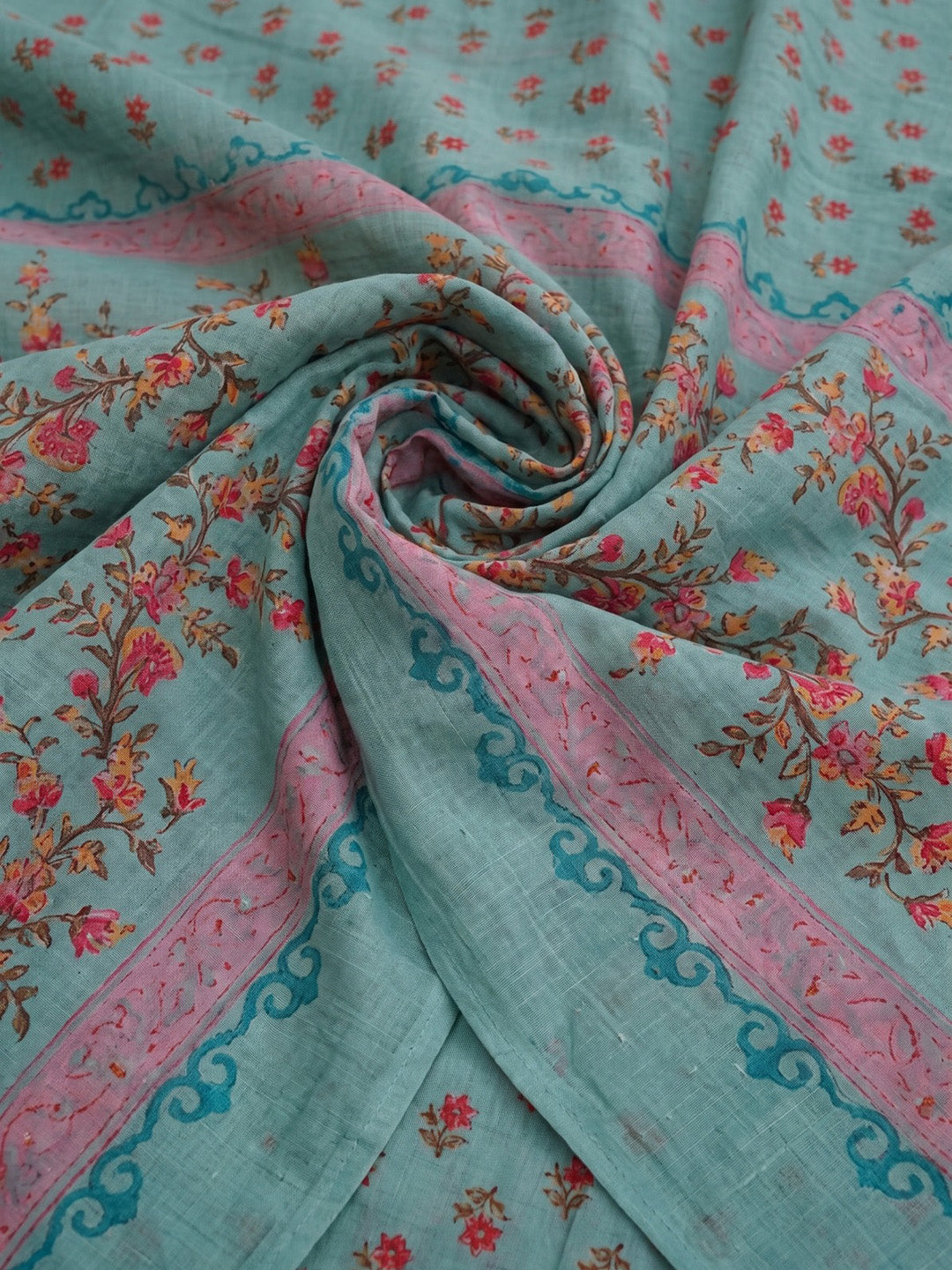 Sky Blue Printed Cotton Blend Kurta With Pant &amp; Dupatta
