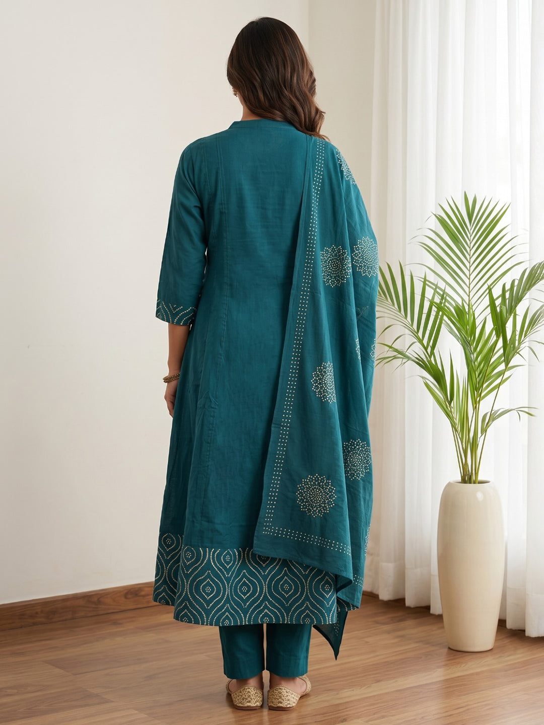Blue Printed Cotton Blend Kurta With Pant &amp; Dupatta