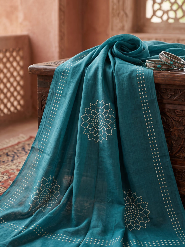 Blue Printed Cotton Blend Kurta With Pant &amp; Dupatta