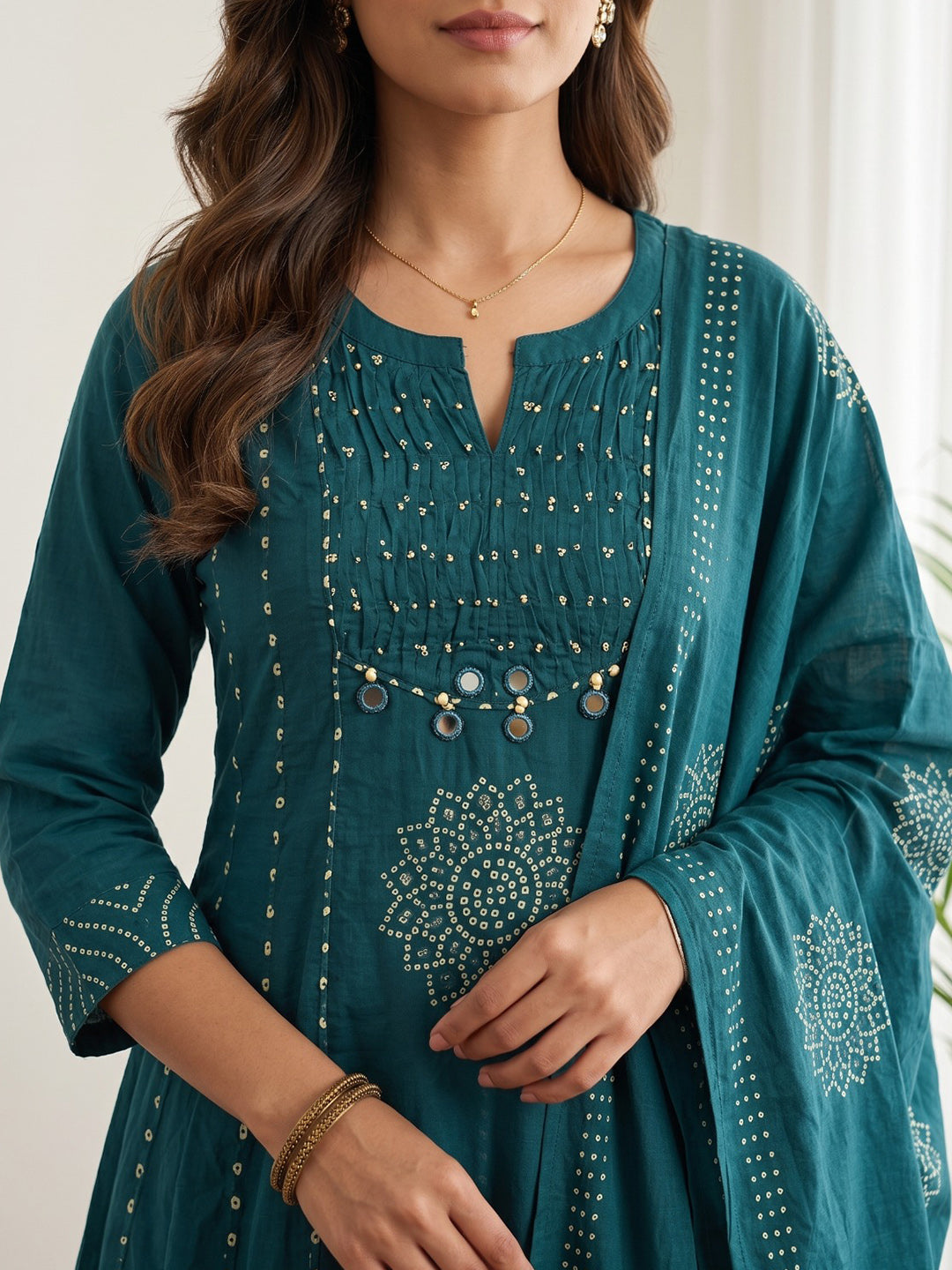 Blue Printed Cotton Blend Kurta With Pant &amp; Dupatta