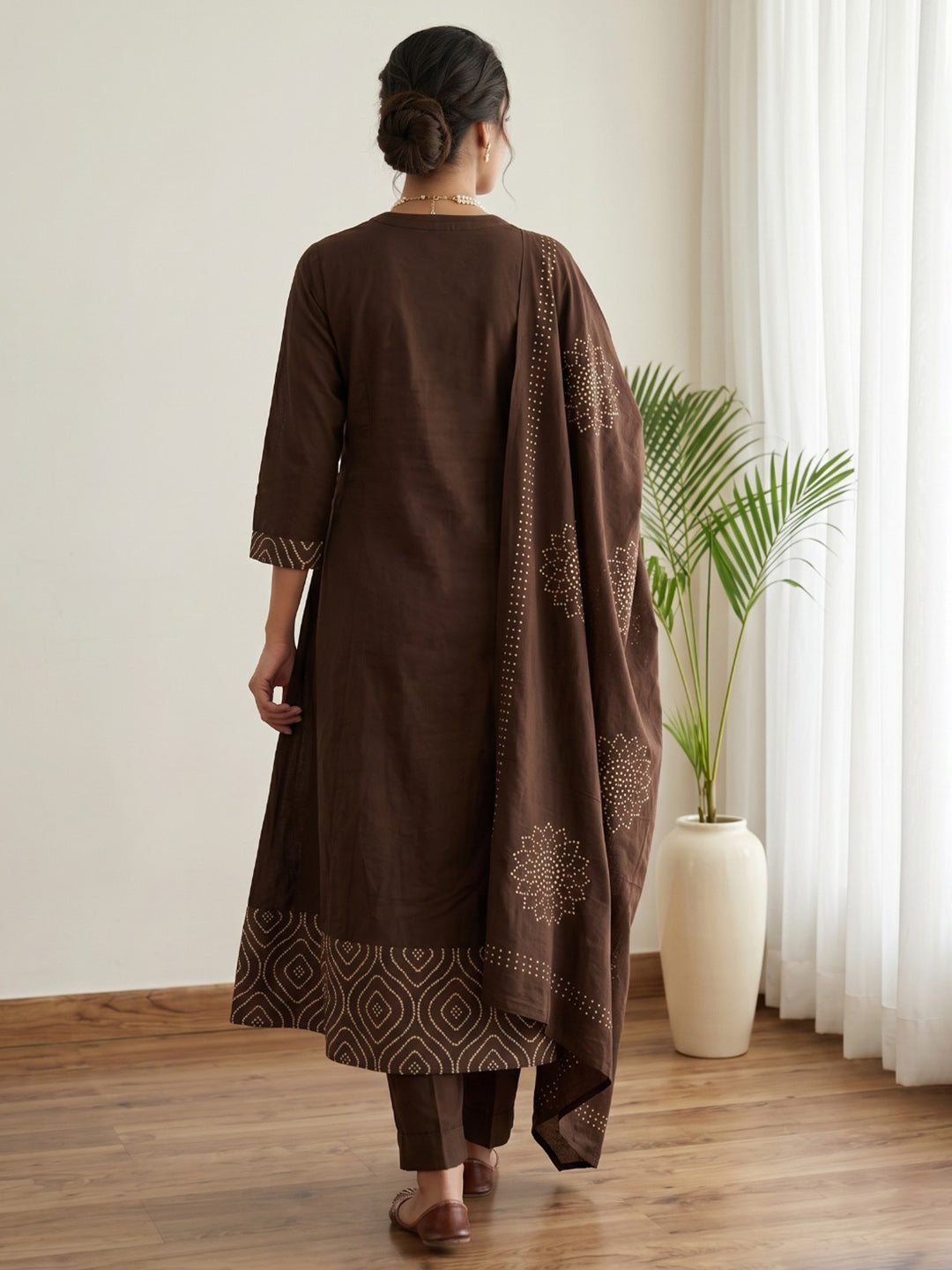 Brown Printed Cotton Blend Kurta With Pant &amp; Dupatta