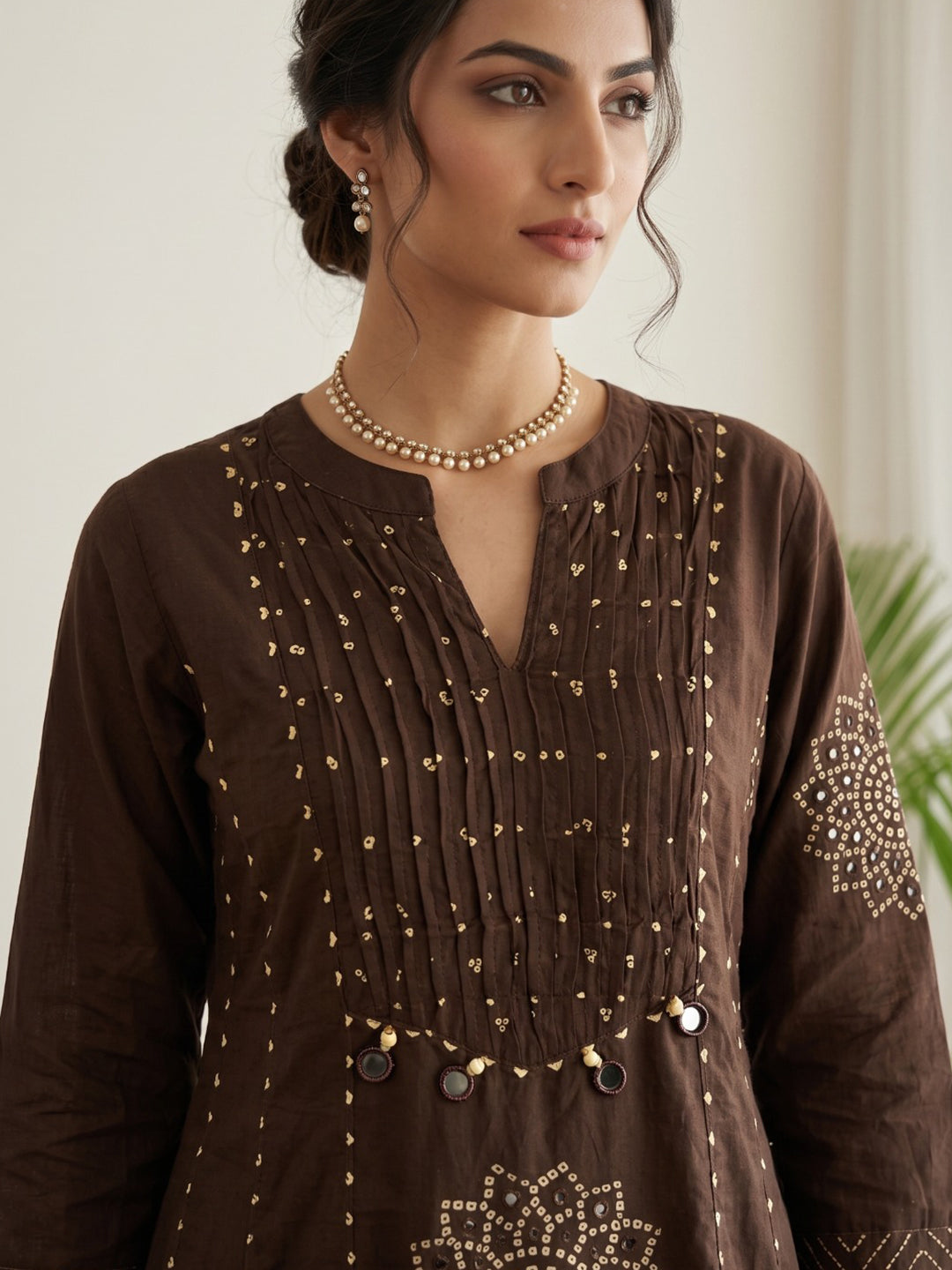 Brown Printed Cotton Blend Kurta With Pant &amp; Dupatta