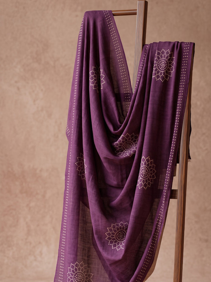 Maroon Printed Cotton Blend Kurta With Pant &amp; Dupatta