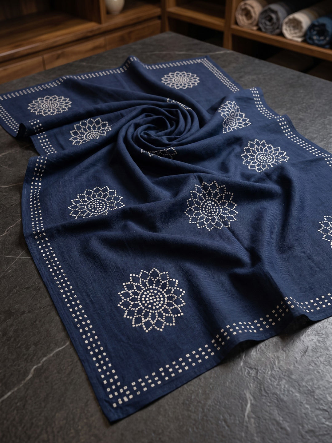 Navy Blue Printed Cotton Blend Kurta With Pant &amp; Dupatta