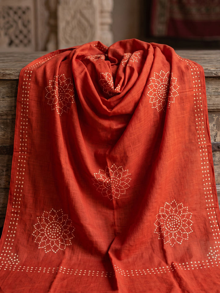 Orange Printed Cotton Blend Kurta With Pant &amp; Dupatta