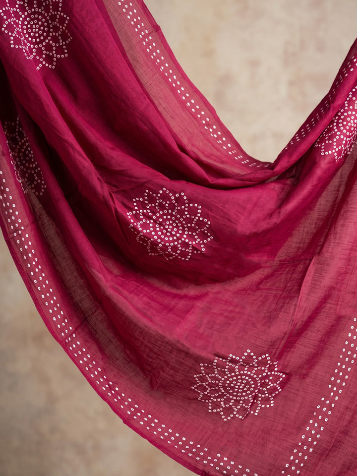 Red Printed Cotton Blend Kurta With Pant &amp; Dupatta