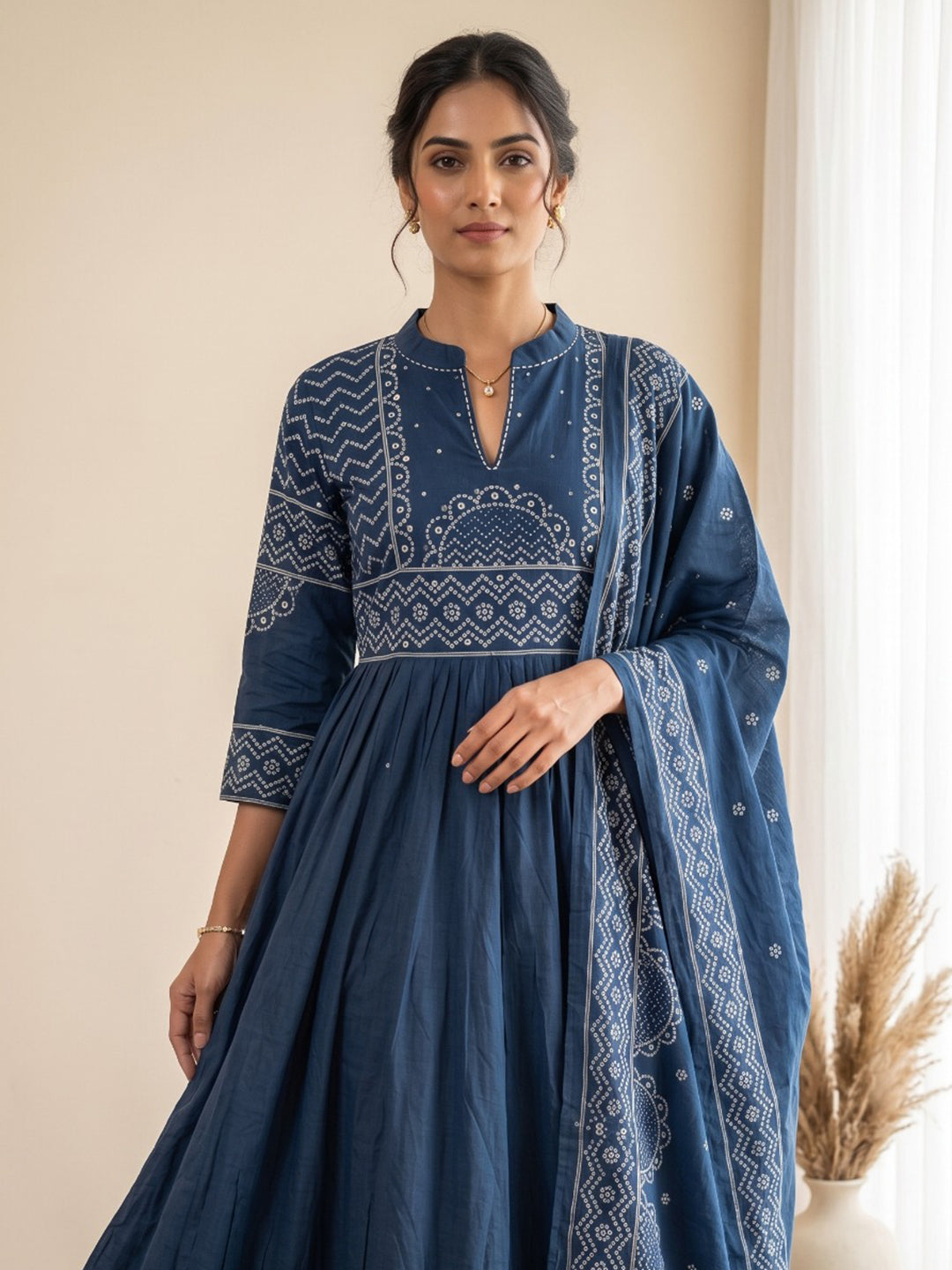 Blue Printed Kurta With Pant &amp; Dupatta
