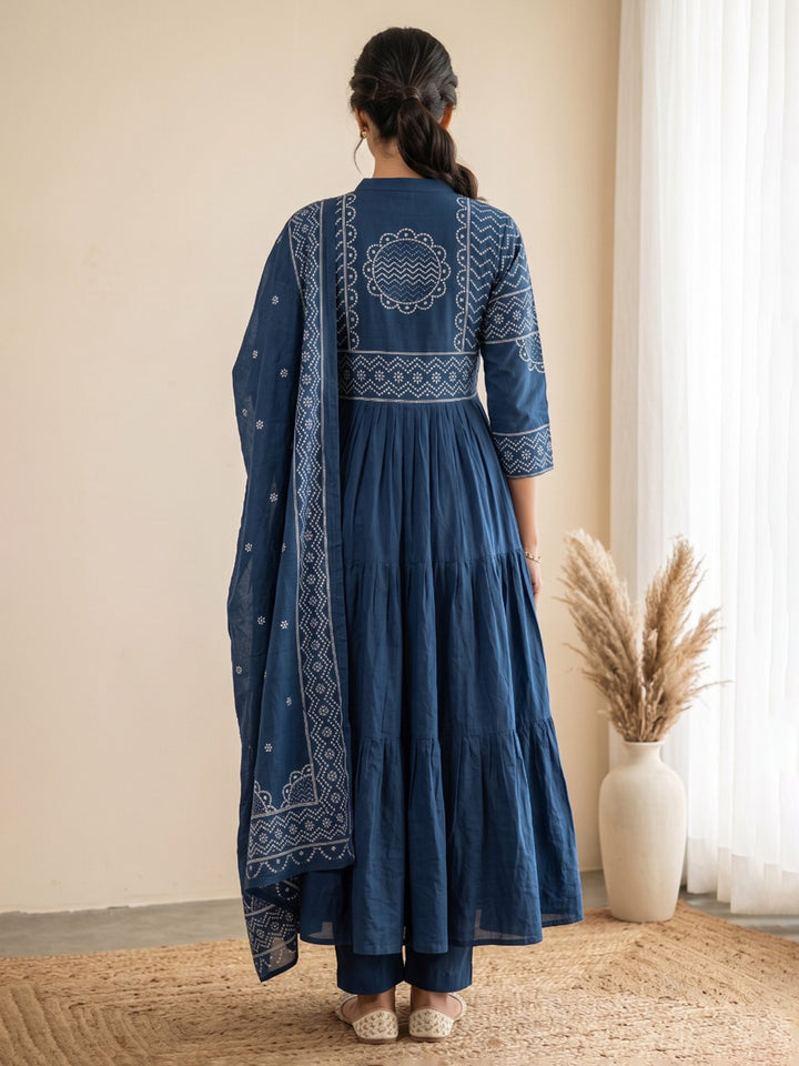 Blue Printed Kurta With Pant &amp; Dupatta