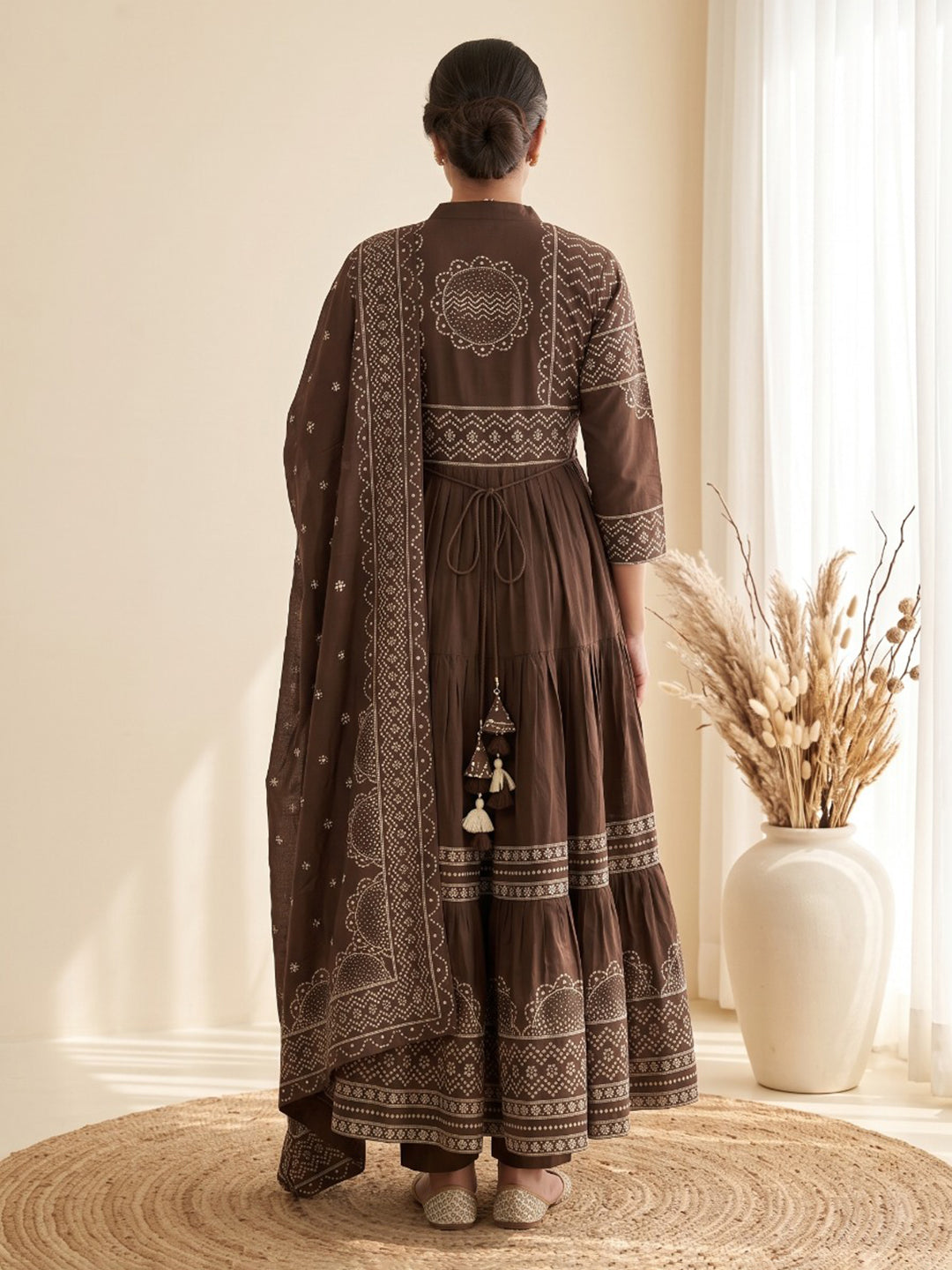 Brown Printed Cotton Blend Kurta With Pant &amp; Dupatta