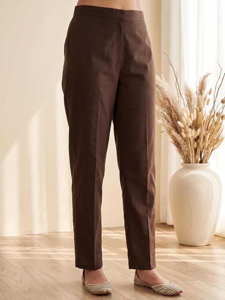 Brown Printed Cotton Blend Kurta With Pant &amp; Dupatta