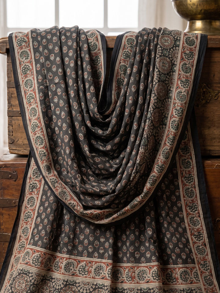 Black Printed Cotton Blend Kurta With Pant &amp; Dupatta