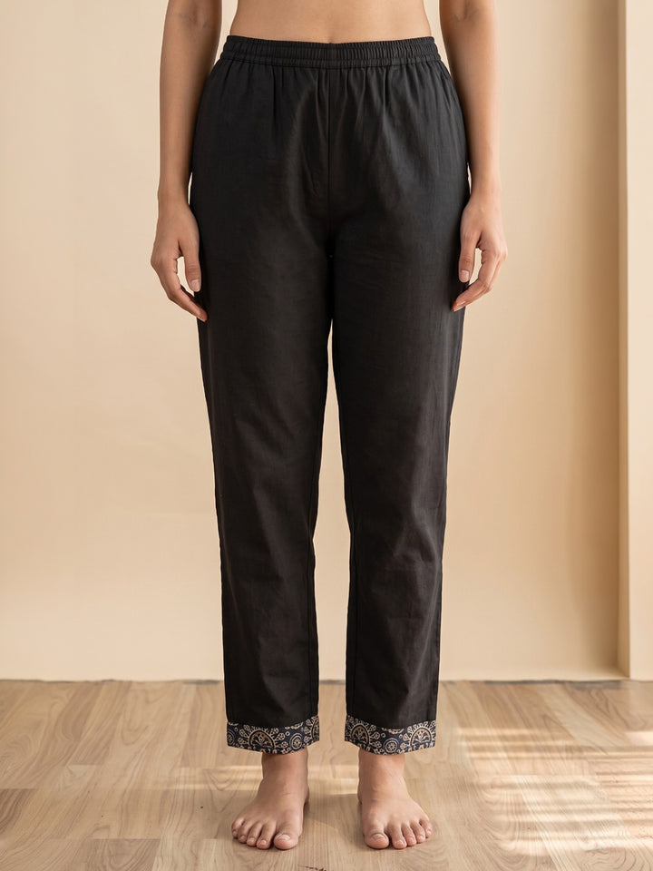 Black Printed Cotton Blend Kurta With Pant &amp; Dupatta