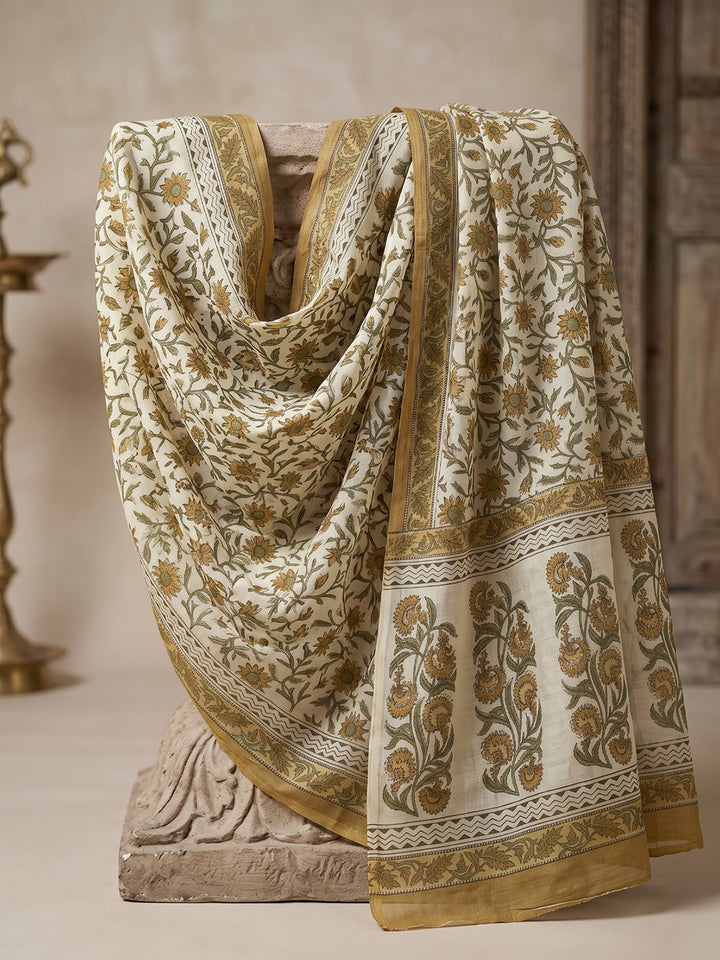 Mustard Embroidery Cotton Blend Kurta With Pant &amp; Dupatta