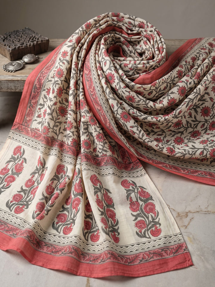 Red Embroidery Cotton Blend Kurta With Pant &amp; Dupatta