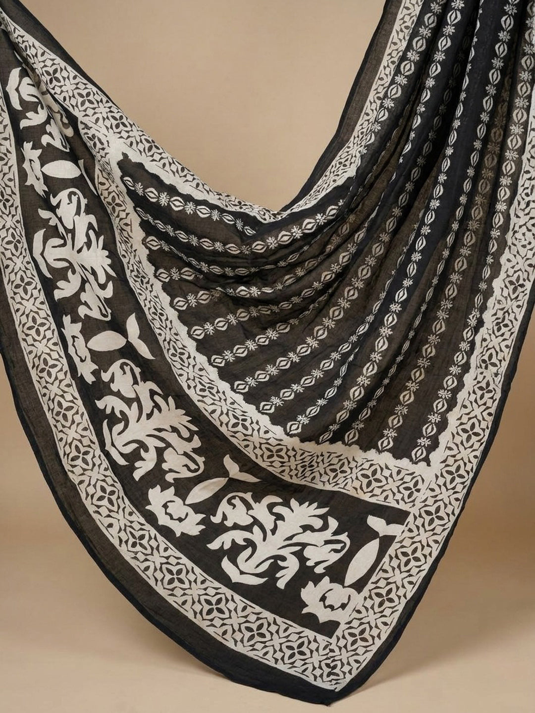 Black Printed Cotton Blend Kurta With Pant &amp; Dupatta