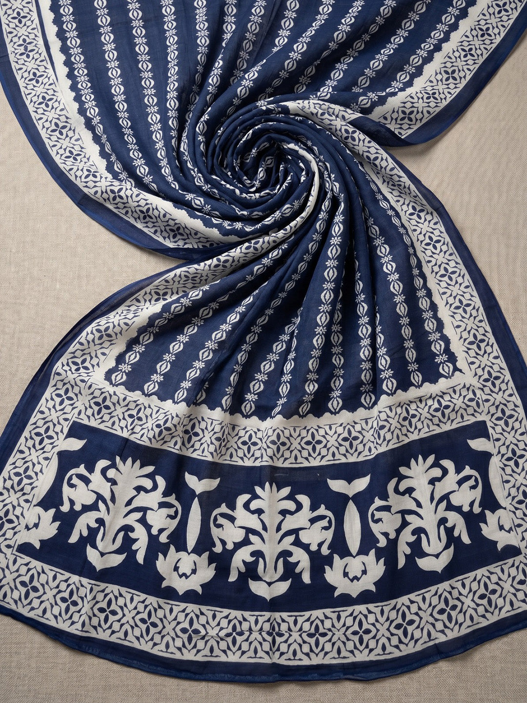 Blue Printed Cotton Blend Kurta With Pant &amp; Dupatta