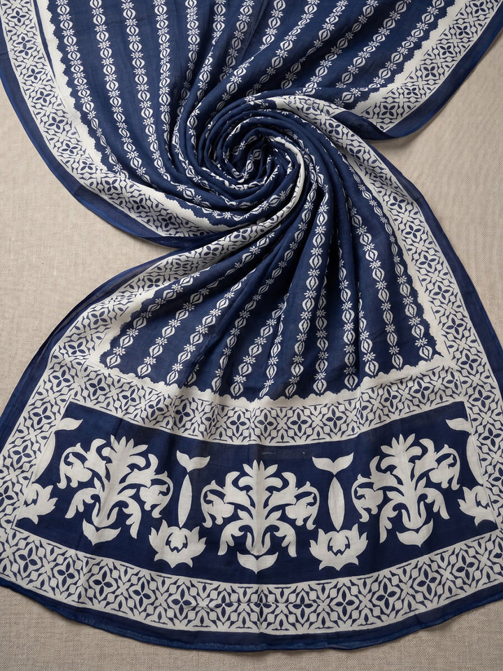 Blue Printed Cotton Blend Kurta With Pant &amp; Dupatta