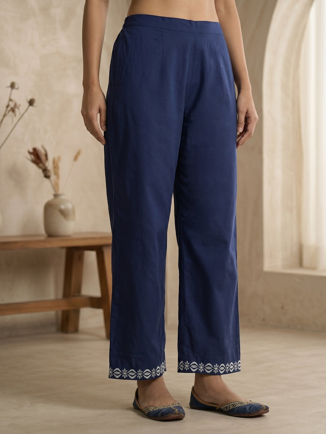 Blue Printed Cotton Blend Kurta With Pant &amp; Dupatta