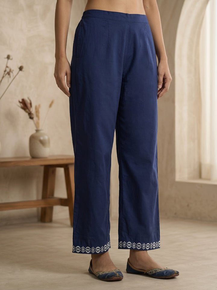Blue Printed Cotton Blend Kurta With Pant &amp; Dupatta