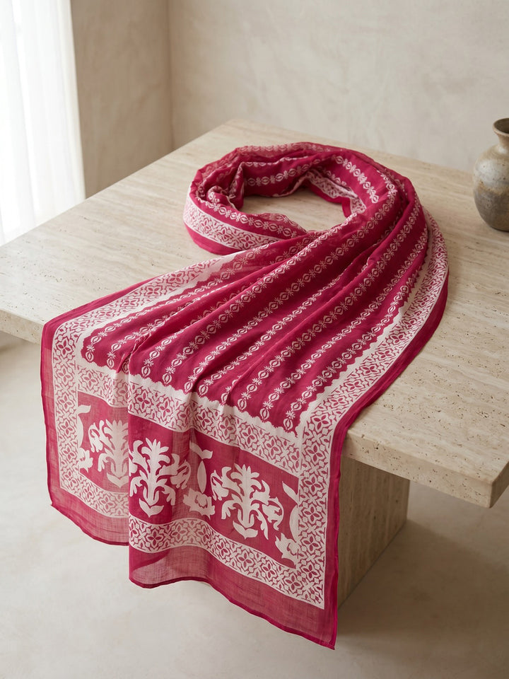 Pink Printed Cotton Blend Kurta With Pant &amp; Dupatta