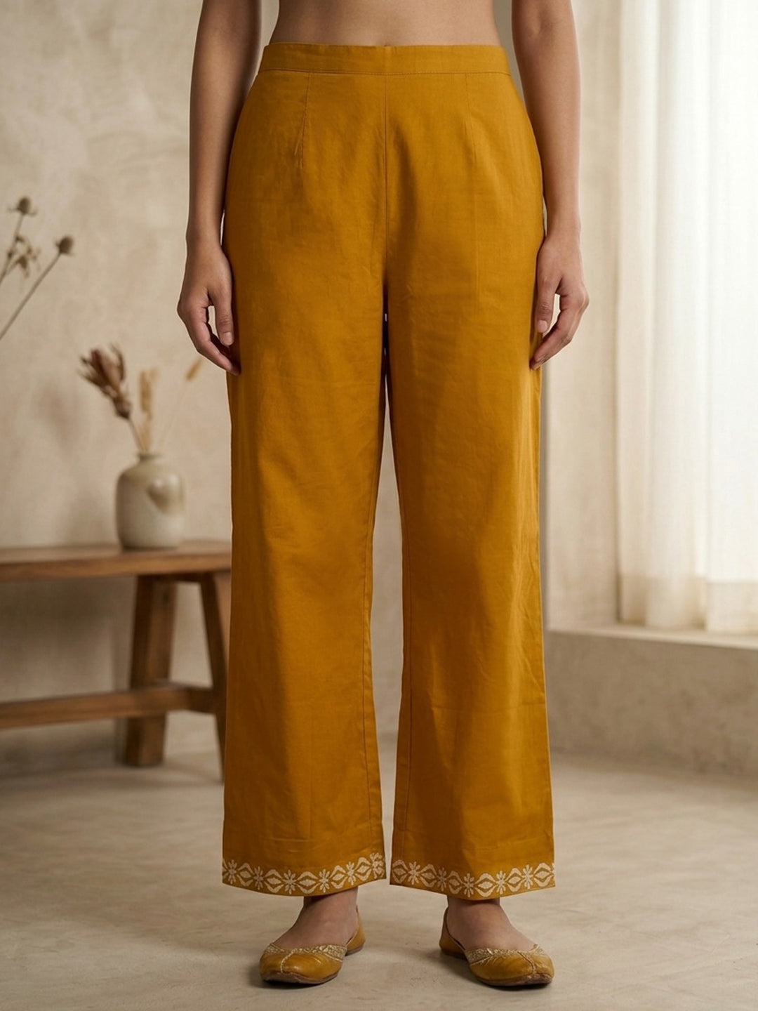 Yellow Printed Cotton Blend Kurta With Pant &amp; Dupatta