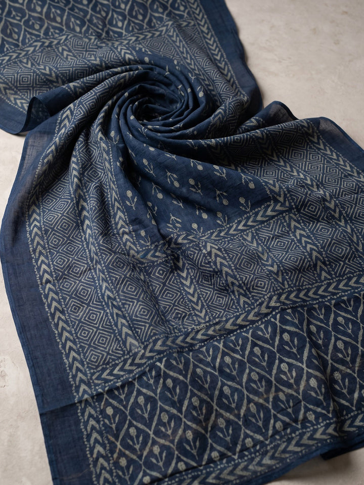 Blue Printed Cotton Blend Kurta With Pant &amp; Dupatta