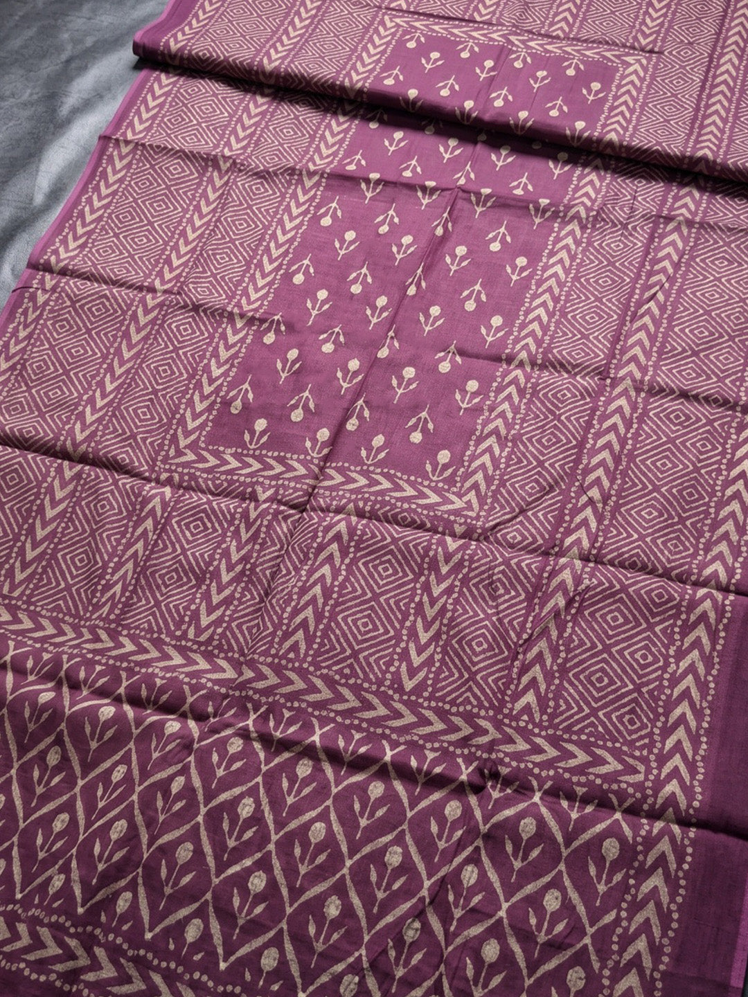Wine Printed Cotton Blend Kurta With Pant &amp; Dupatta