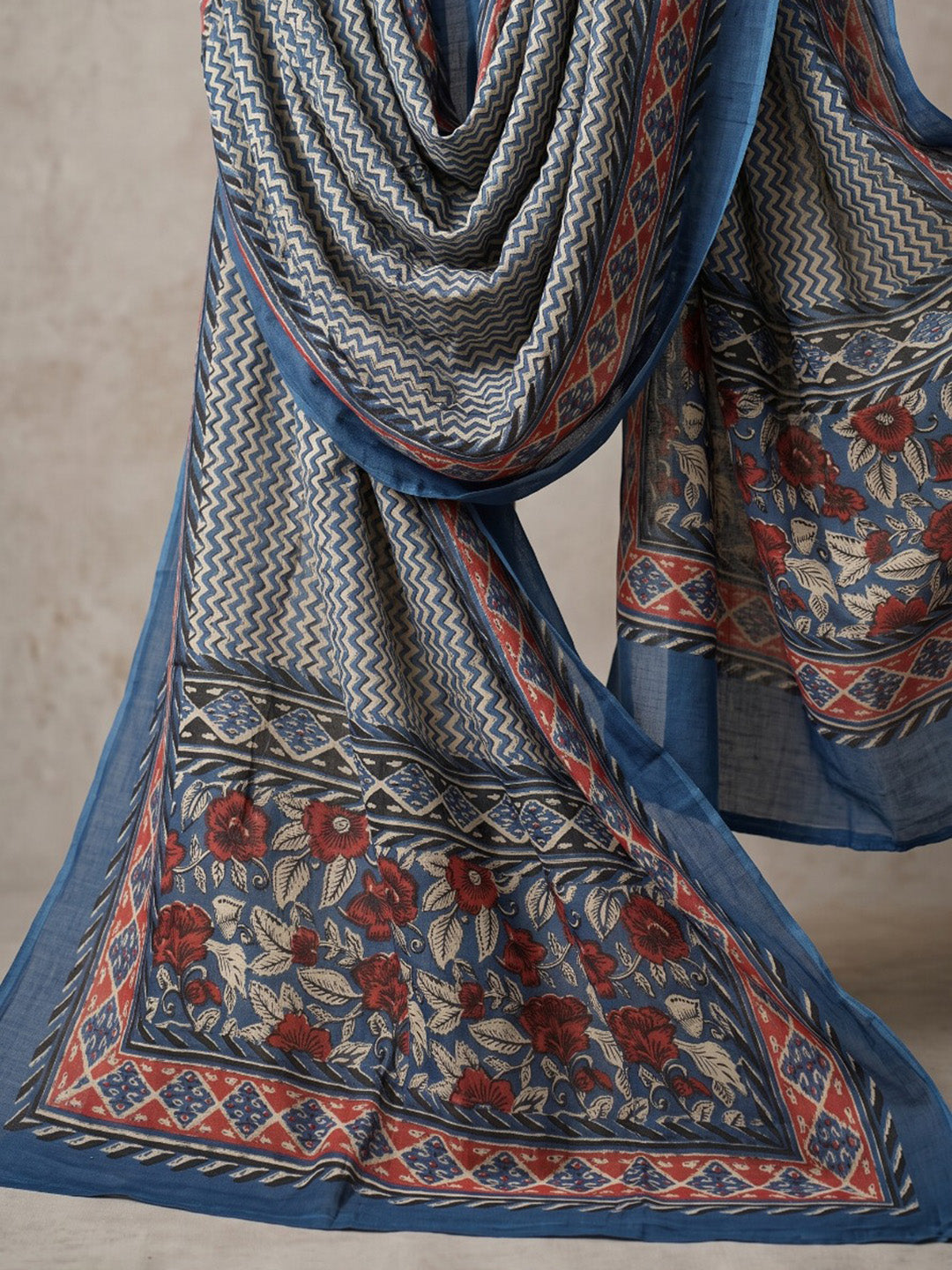 Blue Printed Cotton Blend Kurta With Pant &amp; Dupatta