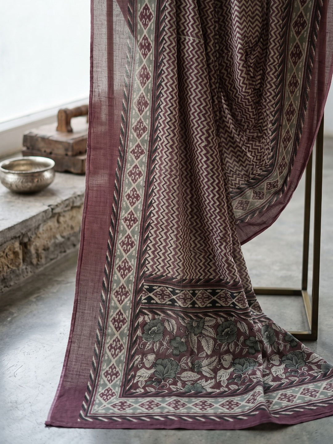 Brown Printed Cotton Blend Kurta With Pant &amp; Dupatta