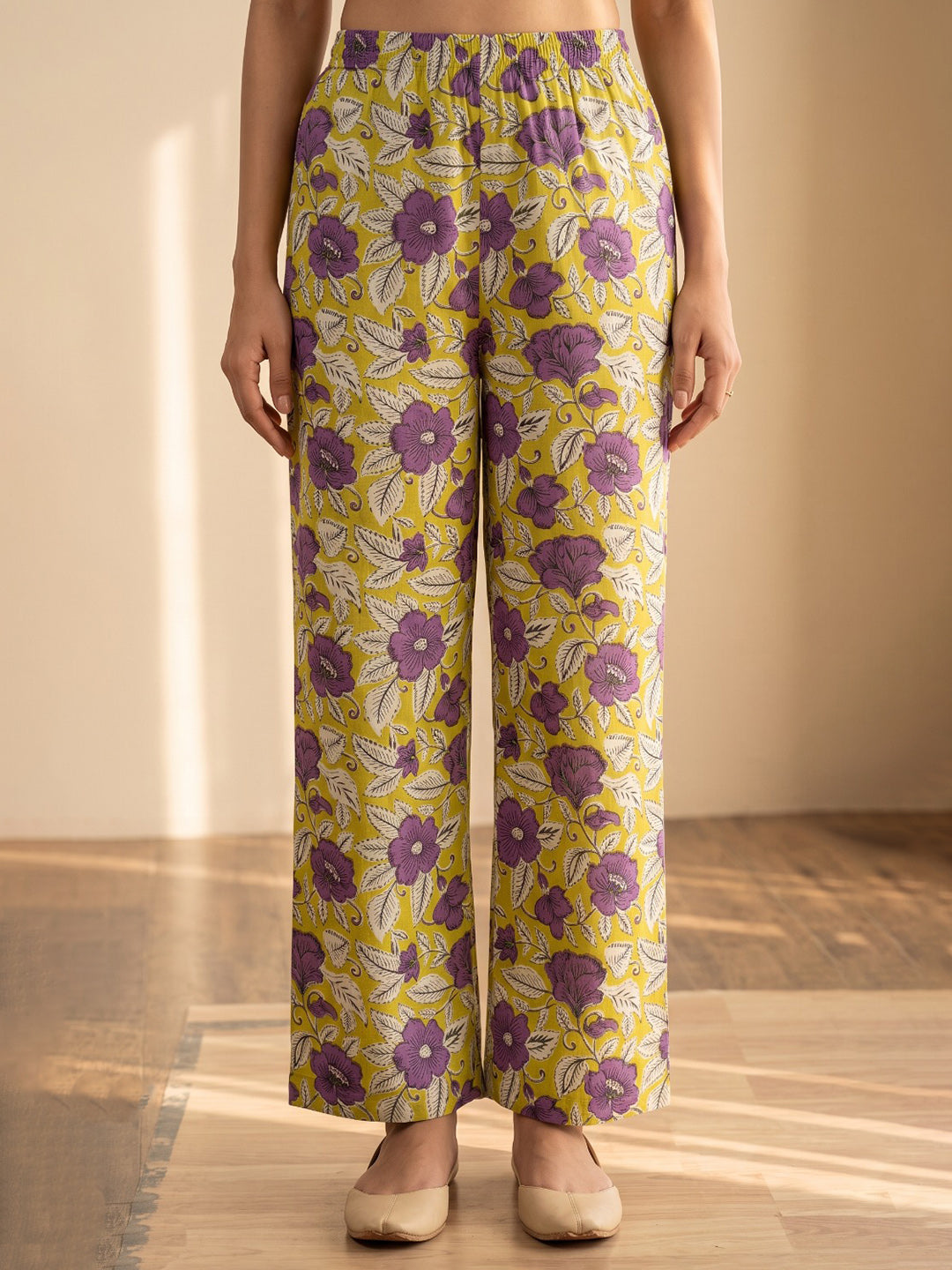 Mustard Printed Cotton Blend Kurta With Pant &amp; Dupatta