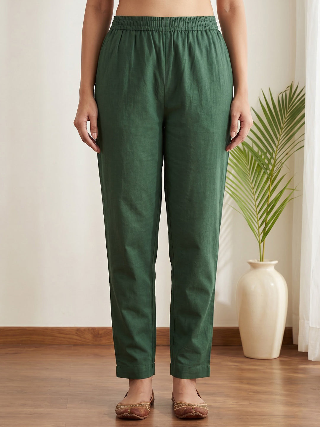 Green Printed Cotton Blend Kurta With Pant &amp; Dupatta