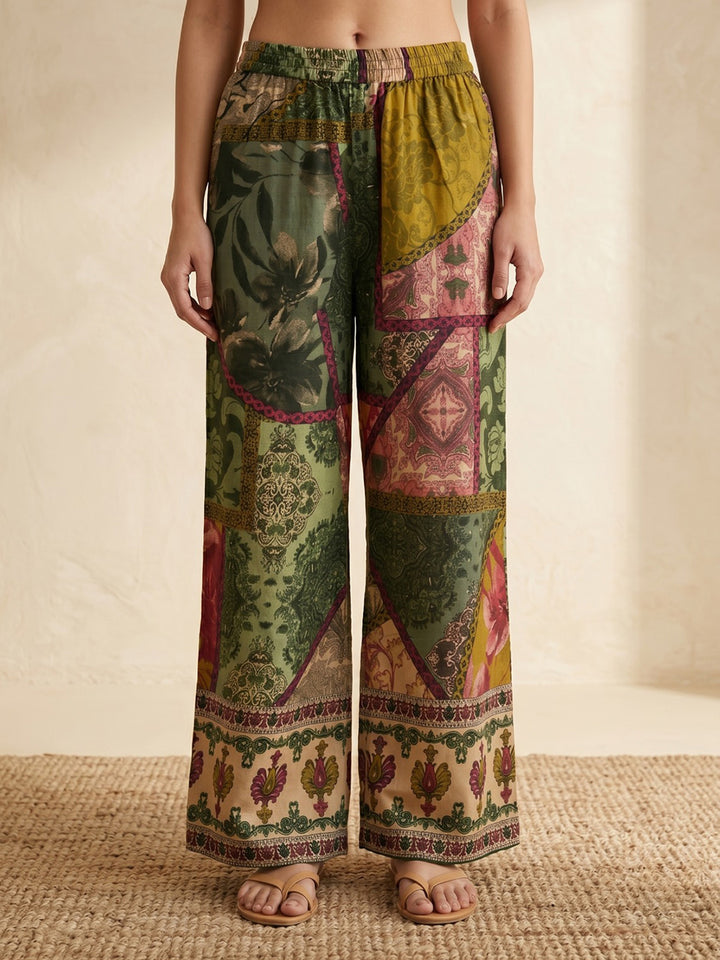 Mustard Embroidered Cotton Blend Round Neck Straight Kurta With Pant