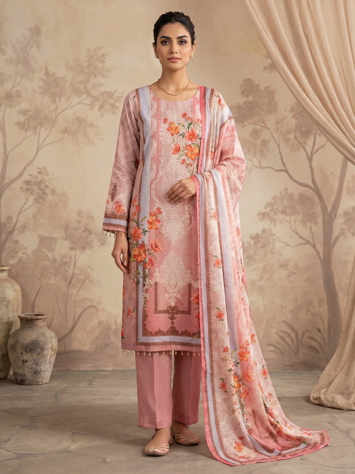 Red Printed Crepe Round Neck Kurta &amp; Pant With Crepe Dupatta