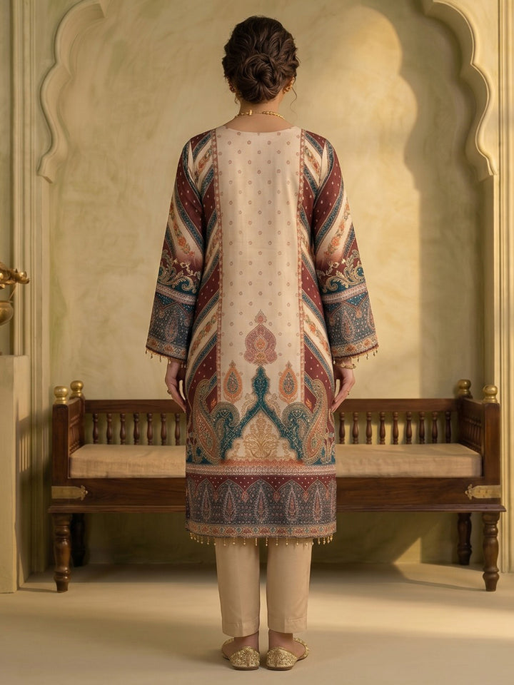 Maroon Printed Crepe Round Neck Kurta &amp; Pant With Crepe Dupatta
