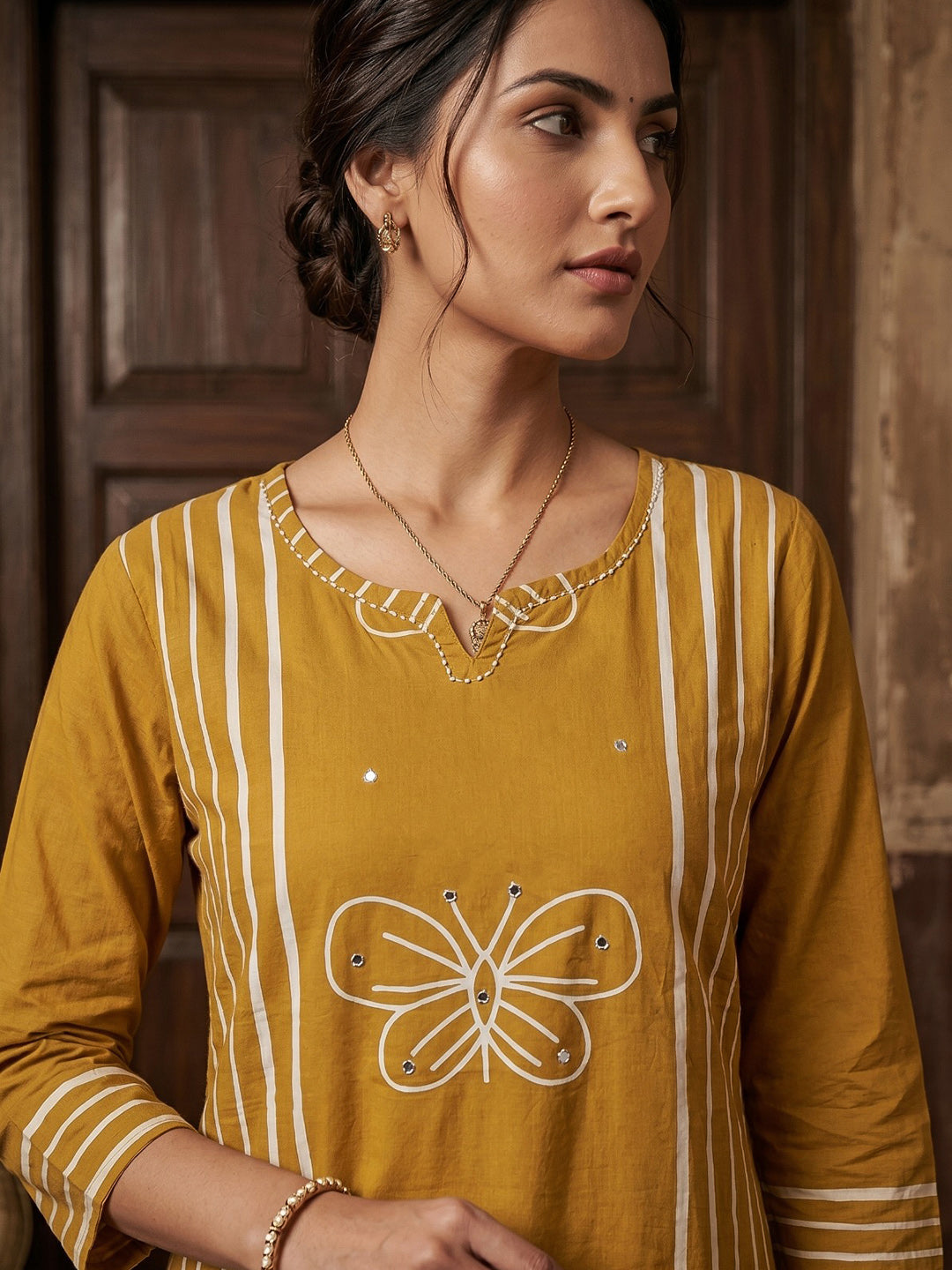 Yellow Printed Cotton Blend Straight Suit Set With Dupatta