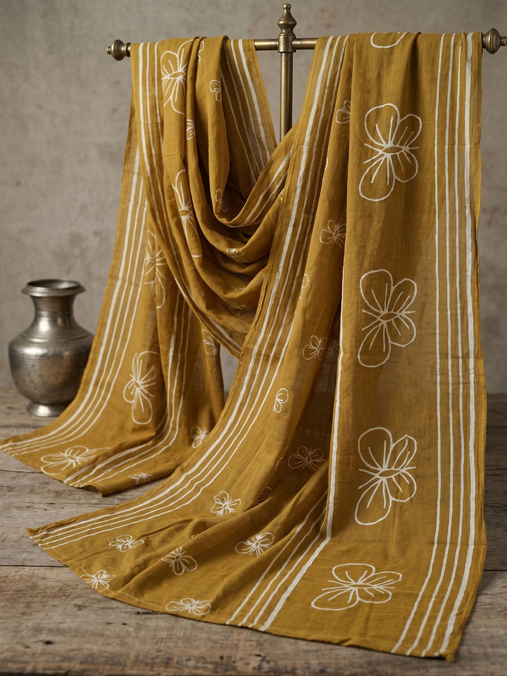 Yellow Printed Cotton Blend Straight Suit Set With Dupatta