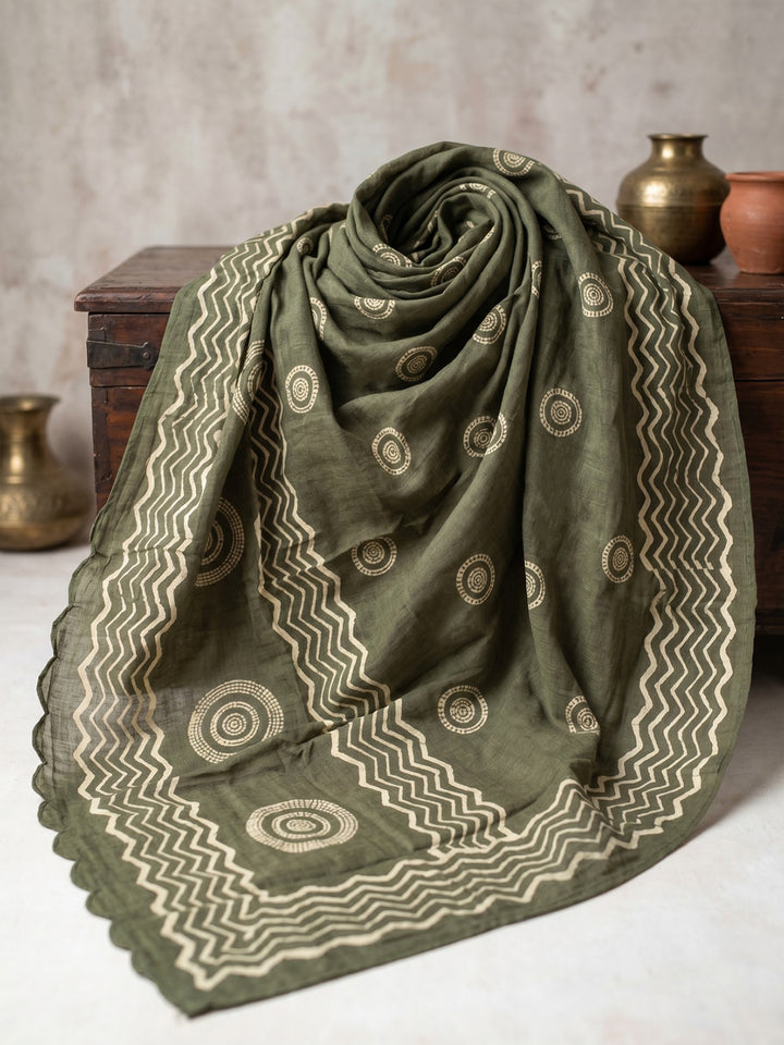 Green Printed Cotton Blend Kurta With Pant &amp; Dupatta