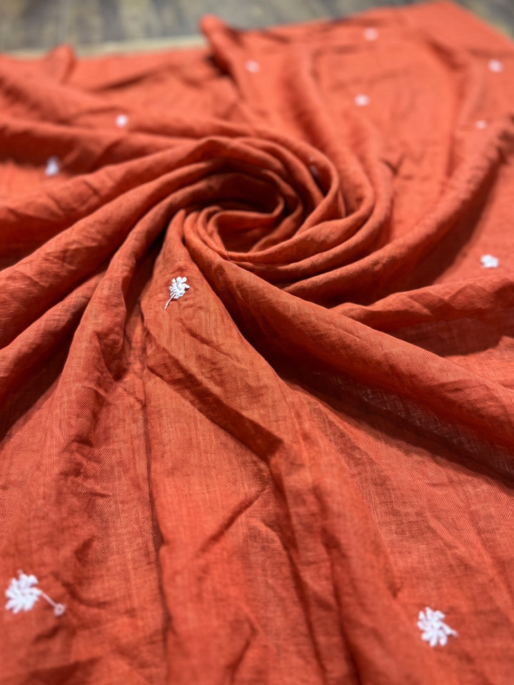 Orange Printed Cotton Blend Kurta With Pant &amp; Dupatta