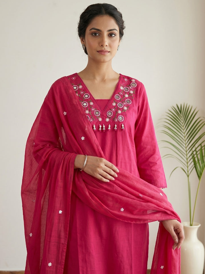 Rani Printed Cotton Blend Kurta With Pant &amp; Dupatta