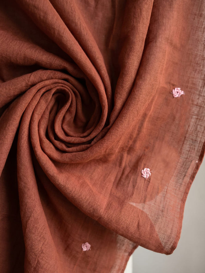 Rust Printed Cotton Blend Kurta With Pant &amp; Dupatta